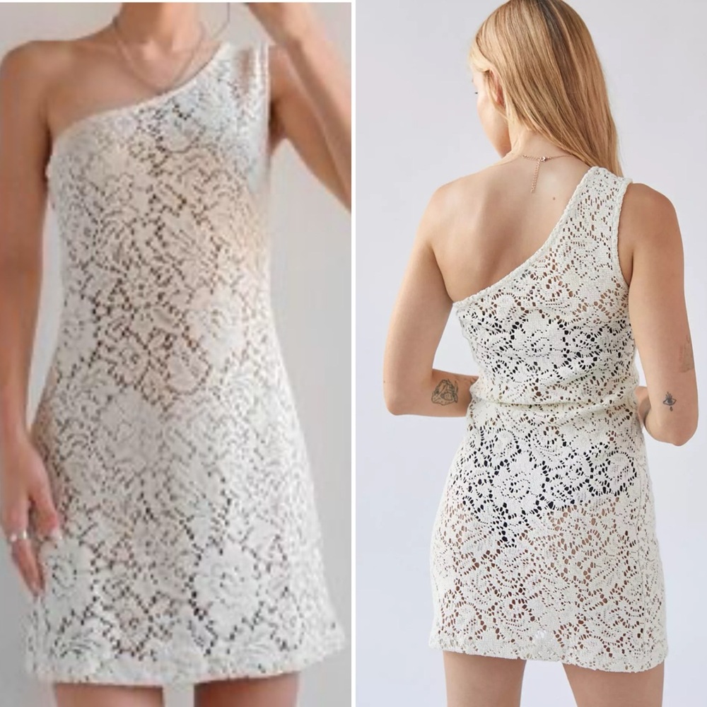 Urban Outfitters UO Piper Sheer Lace One Shoulder Mini Dress Sz XS
